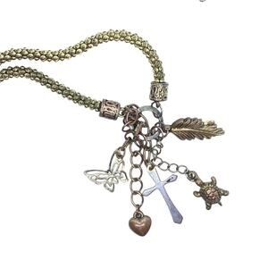Animal Inspired Charm Necklace butterfly bird feather turtle Christian Cross